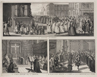 KG 11875
<br/>
Cath: De begrafenisstoet, opbaar & ter aarde stelling
<br/>
<em>Picart, Bernard (1673-1733)</em>